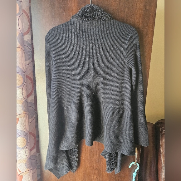 Cato Black Fuzzy Trim Open Front Cardigan - Picture 2 of 4